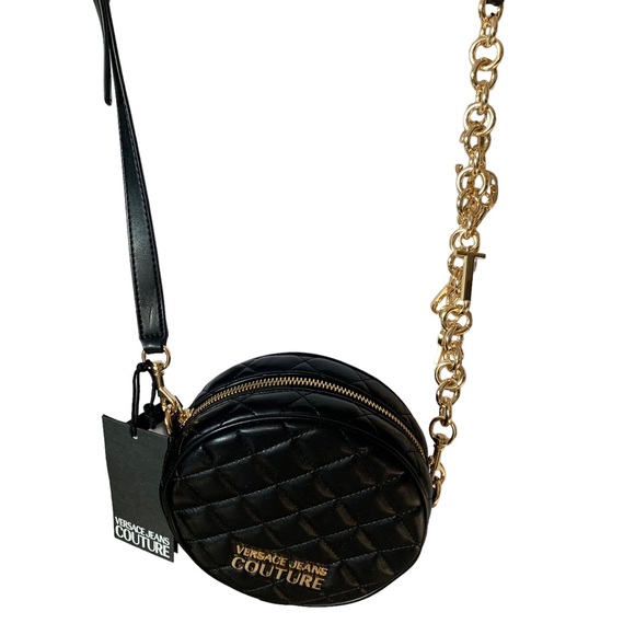 Versace Jeans Couture Quilted Rounded Crossbody Bag Gold-tone Chain Logo Charms - Picture 13 of 13